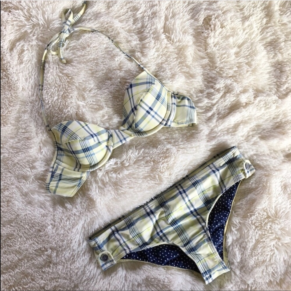 Splendid • plaid yellow + navy bikini set